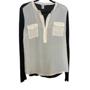 Bar III Black and Ivory Sheer Long Sleeve Blouse, Size XL-NWT